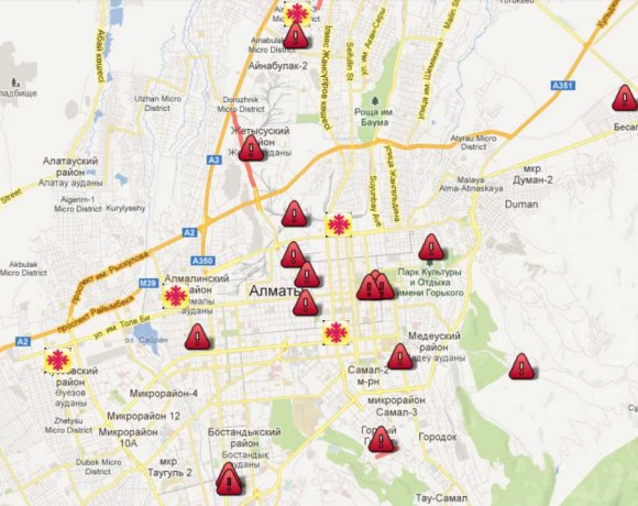 Карта «горячих» экологических точек Алматы и области
